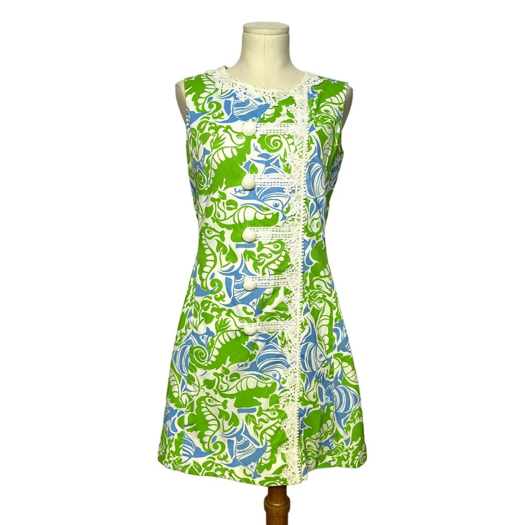 1960s Seahorse Dress Novelty Fish Green and Blue Vintage - Etsy | Etsy (US)