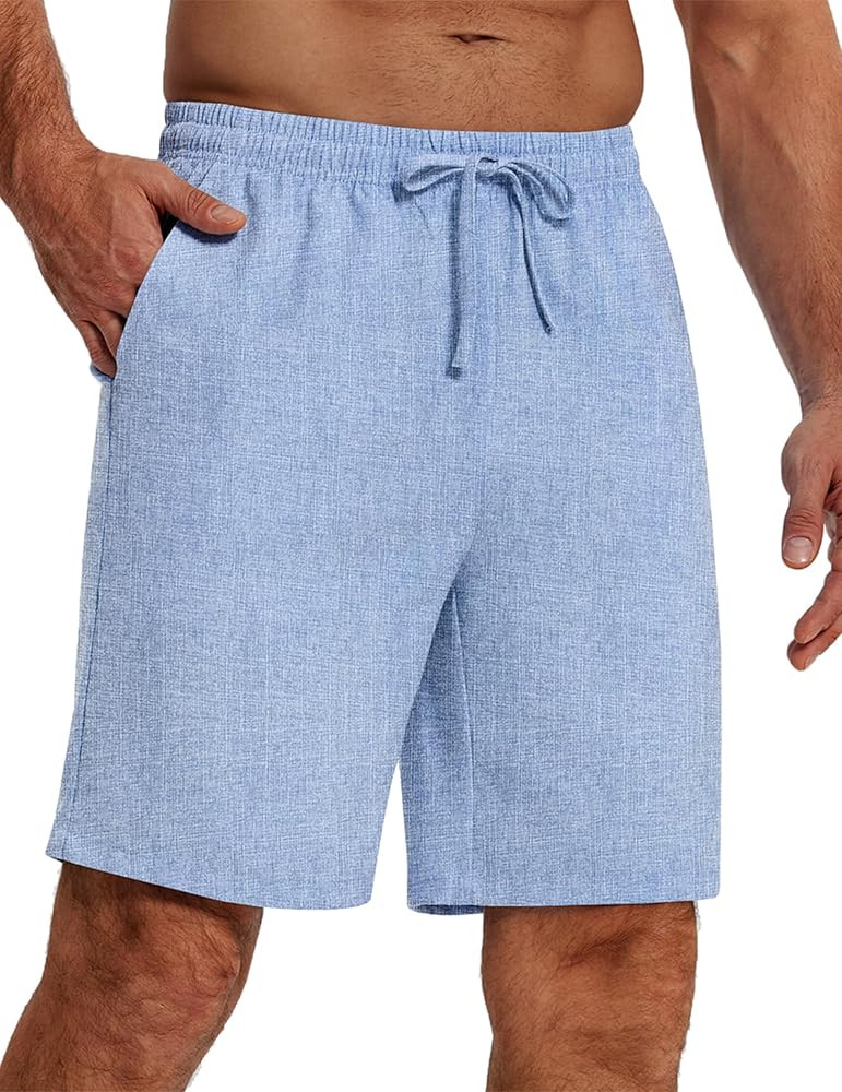 COOFANDY Mens Casual Summer Beach Linen Shorts 9 Inch Lightweight Drawstring Elastic Waist Shorts... | Amazon (US)