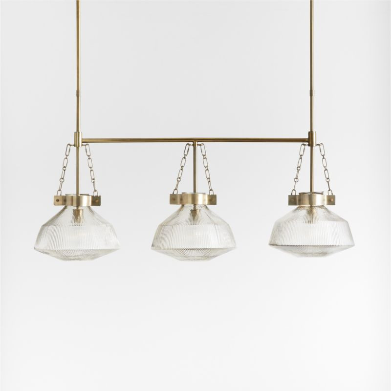 Aiden Ribbed Glass Brass Linear Pendant Light | Crate & Barrel | Crate & Barrel