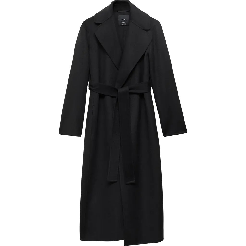 MANGO Wool Blend Wrap Coat in Black at Nordstrom, Size Small | Nordstrom