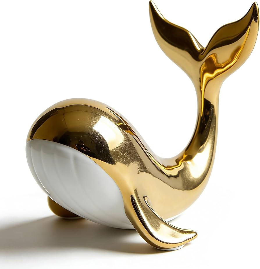 Golden Whale Ceramic Figurine – Decorative Sculpture, Symbol of Prosperity and Good Luck, Ideal... | Amazon (US)