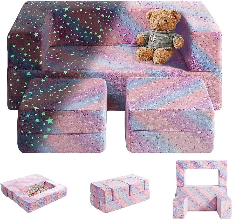 Kids Couch, Glow in The Dark Modular Kids Explore Sofa for Toddler 3 in 1 Fold Out Kids Toddler S... | Amazon (US)
