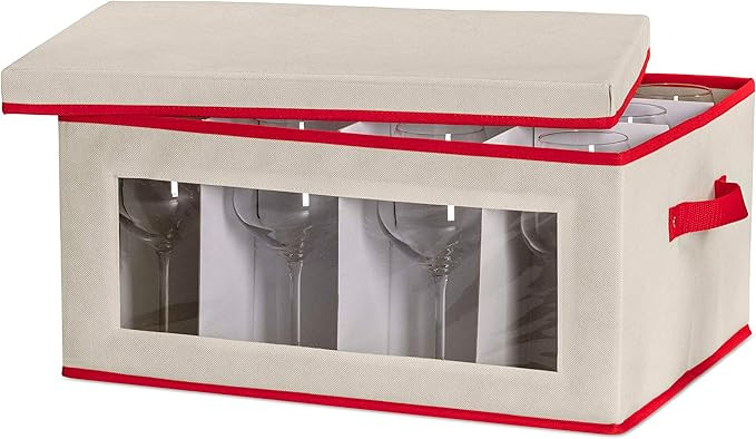 ZOBER Holiday Wineglass Box with Dividers, Glasses Container Comes with Two Handles, 12 Slots, an... | Amazon (US)