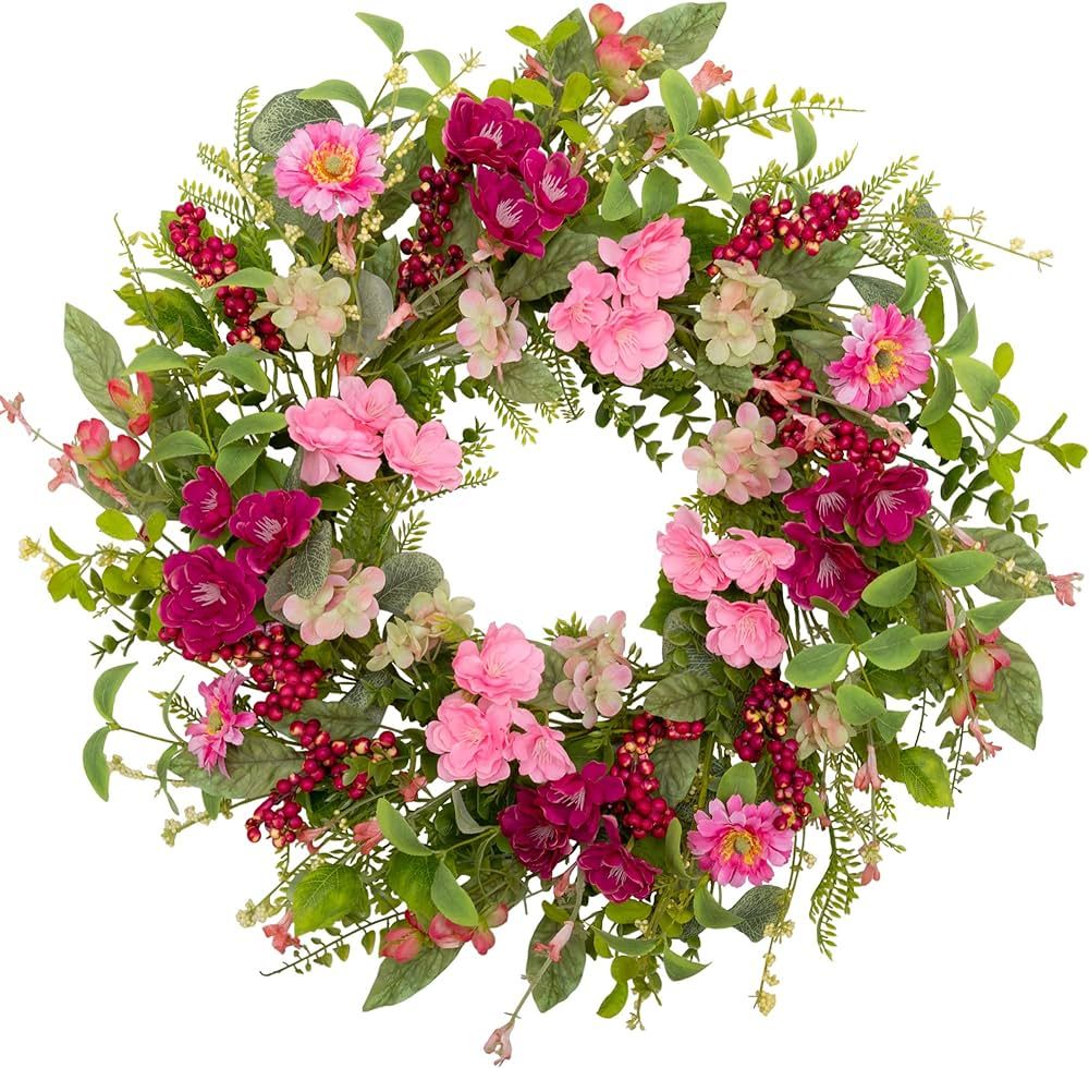 VGIA 20 inch Spring Wreath Summer Door Wreath Artificial Floral Wreath Spring and Summer Decorati... | Amazon (US)