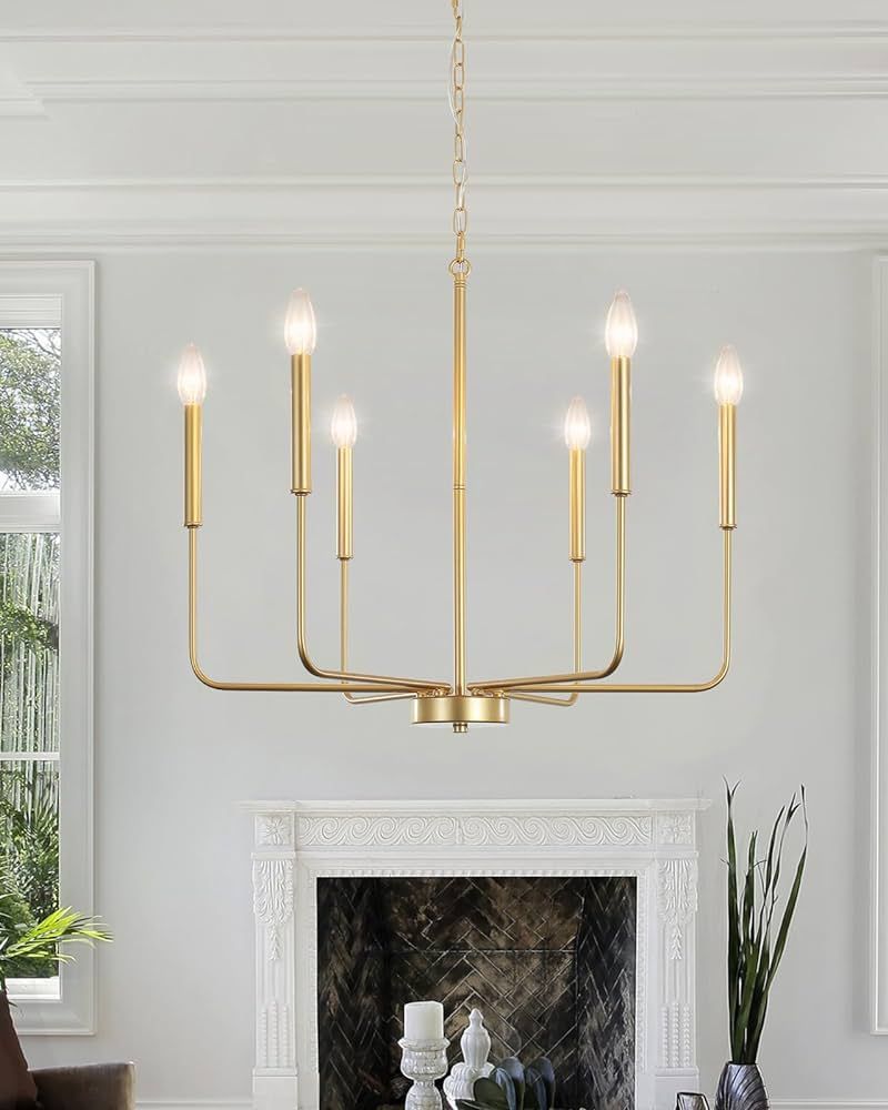 ZCHAOZ Gold Chandelier Light Fixture 6 Lights Modern Farmhouse Chandeliers for Dining Room Candle... | Amazon (US)