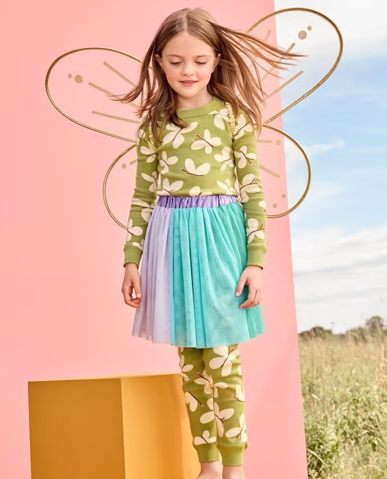 Girls' Butterflies On Moss Green Kids Long John Pajama Set in 100% Cotton - Size Big Kids 14-16 by Hanna Andersson | Hanna Andersson