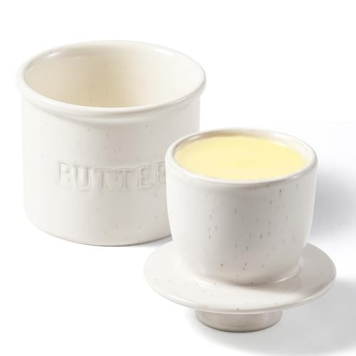 Butter Crock with Lid for Countertop - Ceramic French Butter Dish for Spreadable Soft Butter, Butter Container Holder with a Water Seal, Housewarming Gift, Kitchen and Home Decor, Speckled White | Amazon (US)