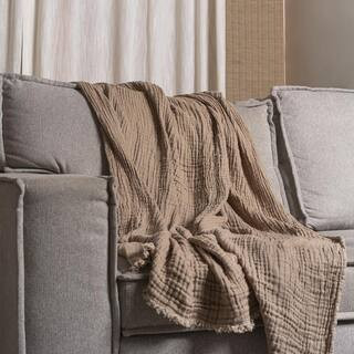 Truly Soft 2-Toned Organic Beige Cotton 1-Piece Throw Blanket TH3440TP-00 - The Home Depot | The Home Depot