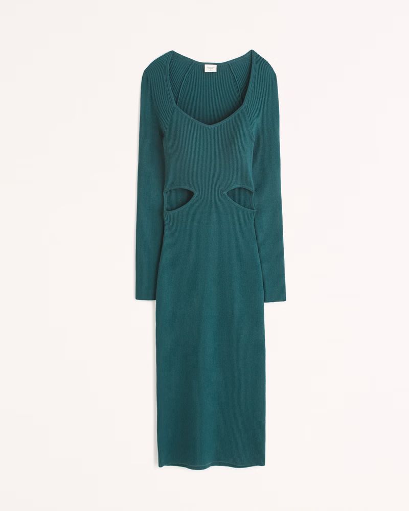 Abercrombie & Fitch Women's Long-Sleeve Cutout Midi Sweater Dress in Teal - Size XXL | Abercrombie & Fitch (US)