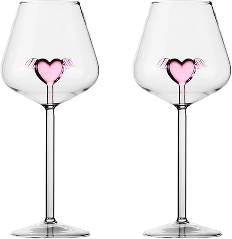17oz Crystal Red Wine Glasses set of 2 Romantic Heart Shaped Wine Glasses Creative Cocktail Drink... | Amazon (US)