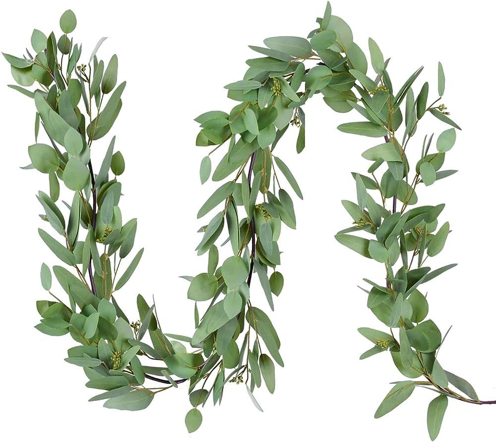 DearHouse 5.5Ft Seeded Eucalyptus Garland, Artificial Vines Faux Eucalyptus Leaves Table Garland ... | Amazon (US)