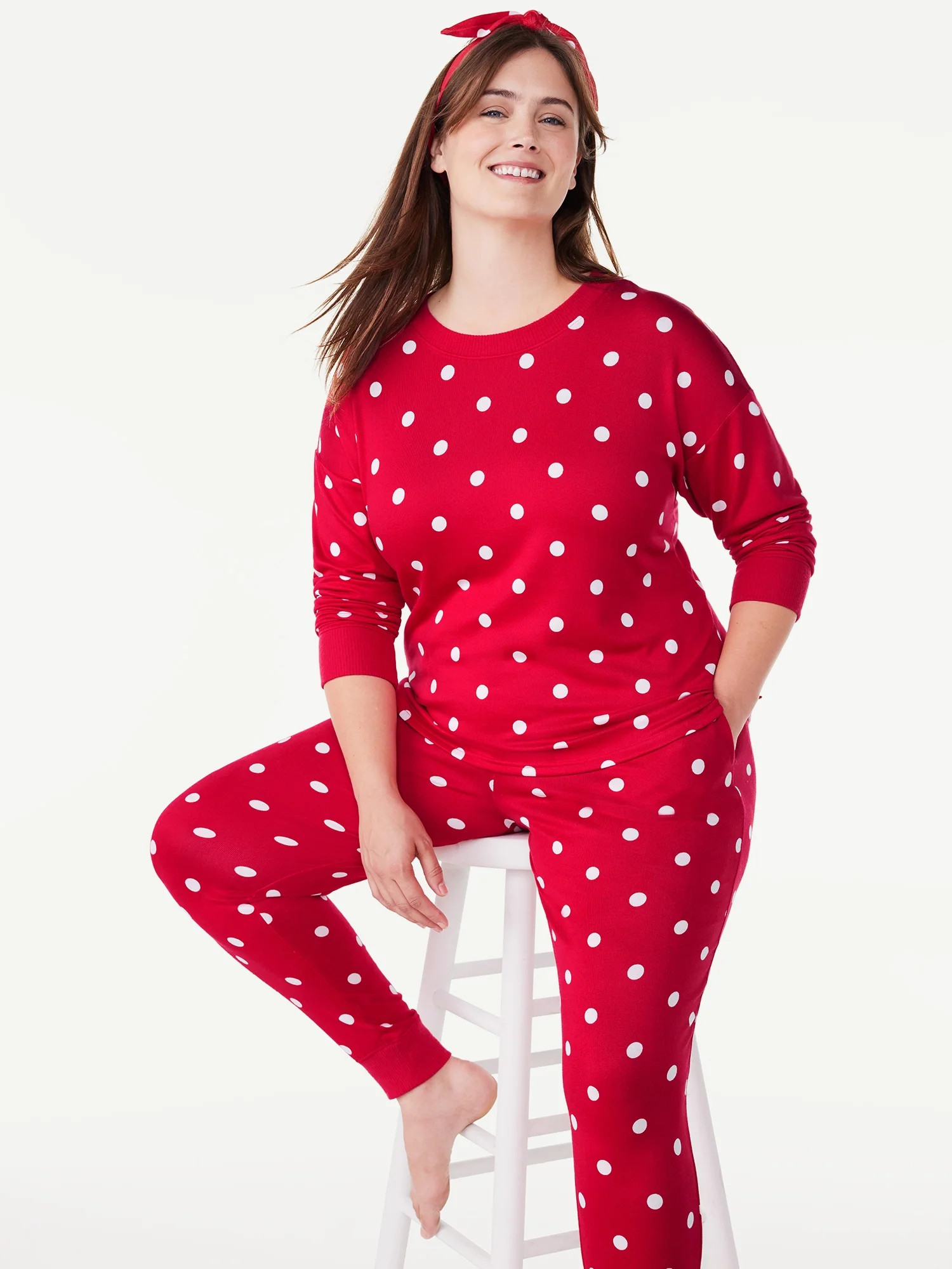 Joyspun Women's Long Sleeve Tee and Joggers Sleep Set with Headband, 3-Piece Pajama Set, Sizes S-... | Walmart (US)