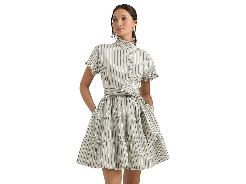 Lauren Ralph Lauren Striped Cotton Broadcloth Shirtdress (Blue/White) Women's Dress | Zappos