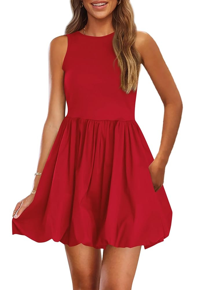 PRETTYGARDEN Summer Dresses for Women 2025 Casual Sleeveless Tank Mini Short Dress Crew Neck Bubb... | Amazon (US)