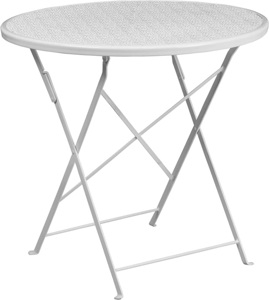 Flash Furniture Oia Commercial Grade 30" Round White Indoor-Outdoor Steel Folding Patio Table | Amazon (US)