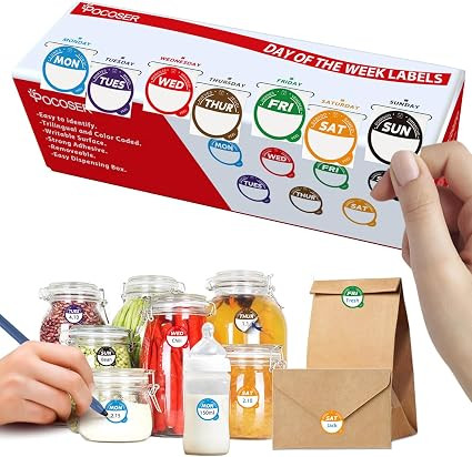 Label Stickers for Food Containers with Dispenser Box, Removable Day Dot Food Labels Peel Tab 7 D... | Amazon (US)