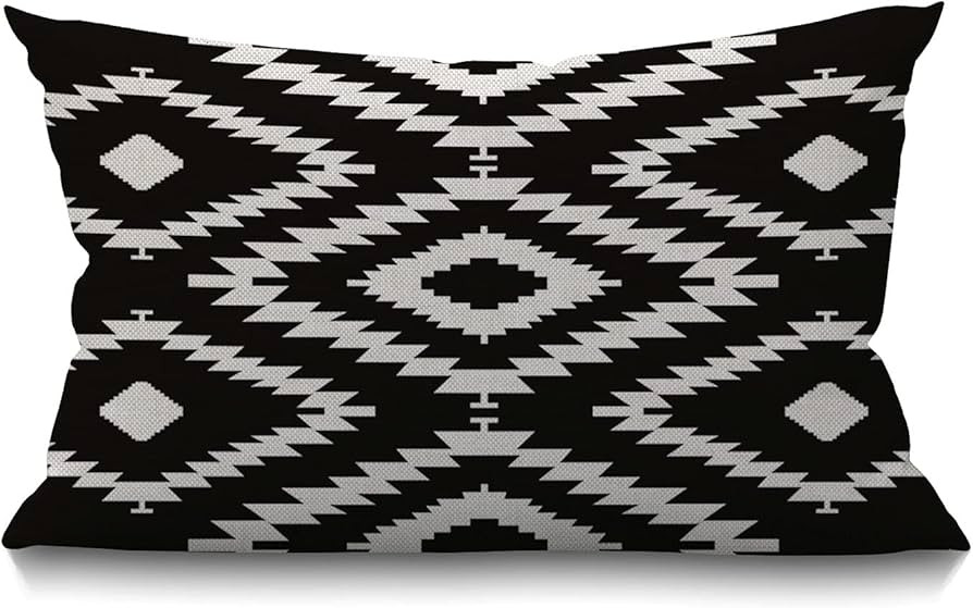 Smooffly Throw Pillow Case Black and White Waist Lumbar Cotton Linen Throw Pillow case Cushion Co... | Amazon (US)