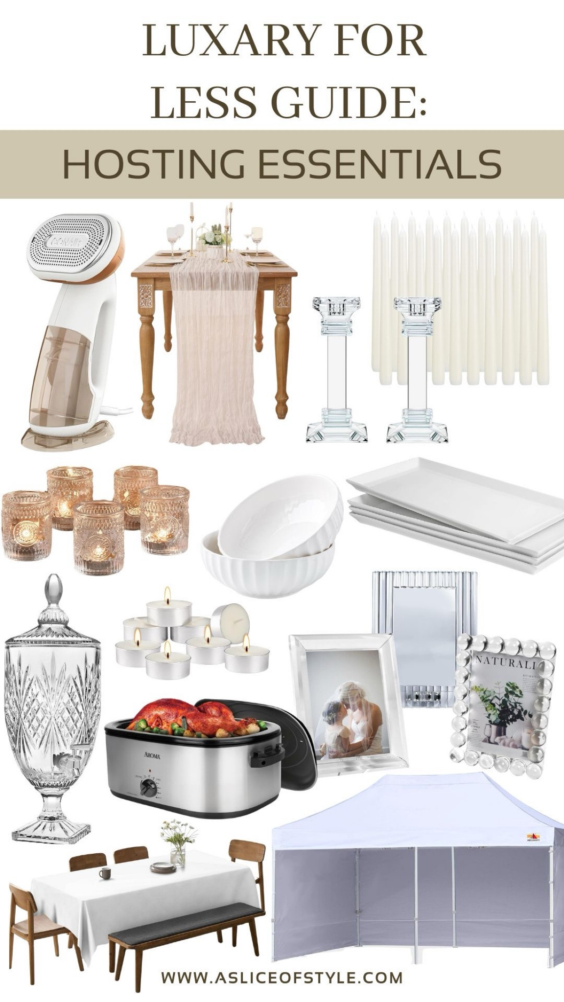 I like to keep a supply of basic, beautiful items that can be the foundation for any event. Then I just need a minimal amount of decor items to cater it to a more specific occasion:

For example…
- Sprinkle pink confetti down the table for a girl baby shower
- Add in tiny sombreros for a Mexican-themed party
- Add in gold and silver decor for New Year's

Here are the items I use over and over again to host so your parties can be gorgeous and stress-free!

Amazon Finds / Affordable / Budget / Classic Decor / Classic Style / Elevated Style / Hosting / Party / Parties / Event / The Look for Less / Home Decor / Dishes / Glassware / Dinner / Labor Day / Holidays

#LTKWedding #LTKSeasonal #LTKParties