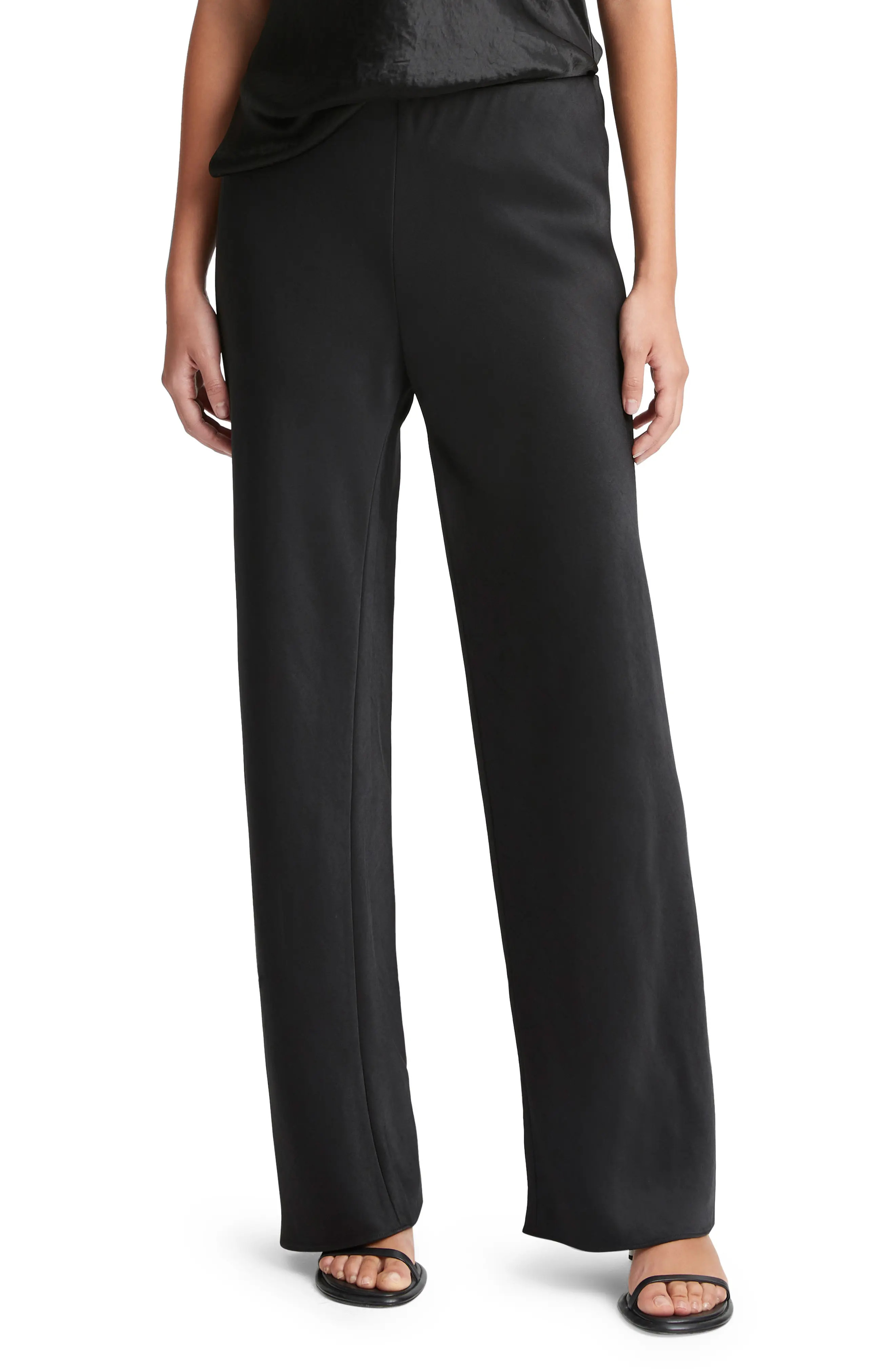 Vince Fluid High Waist Straight Leg Pants in Black at Nordstrom, Size Large | Nordstrom