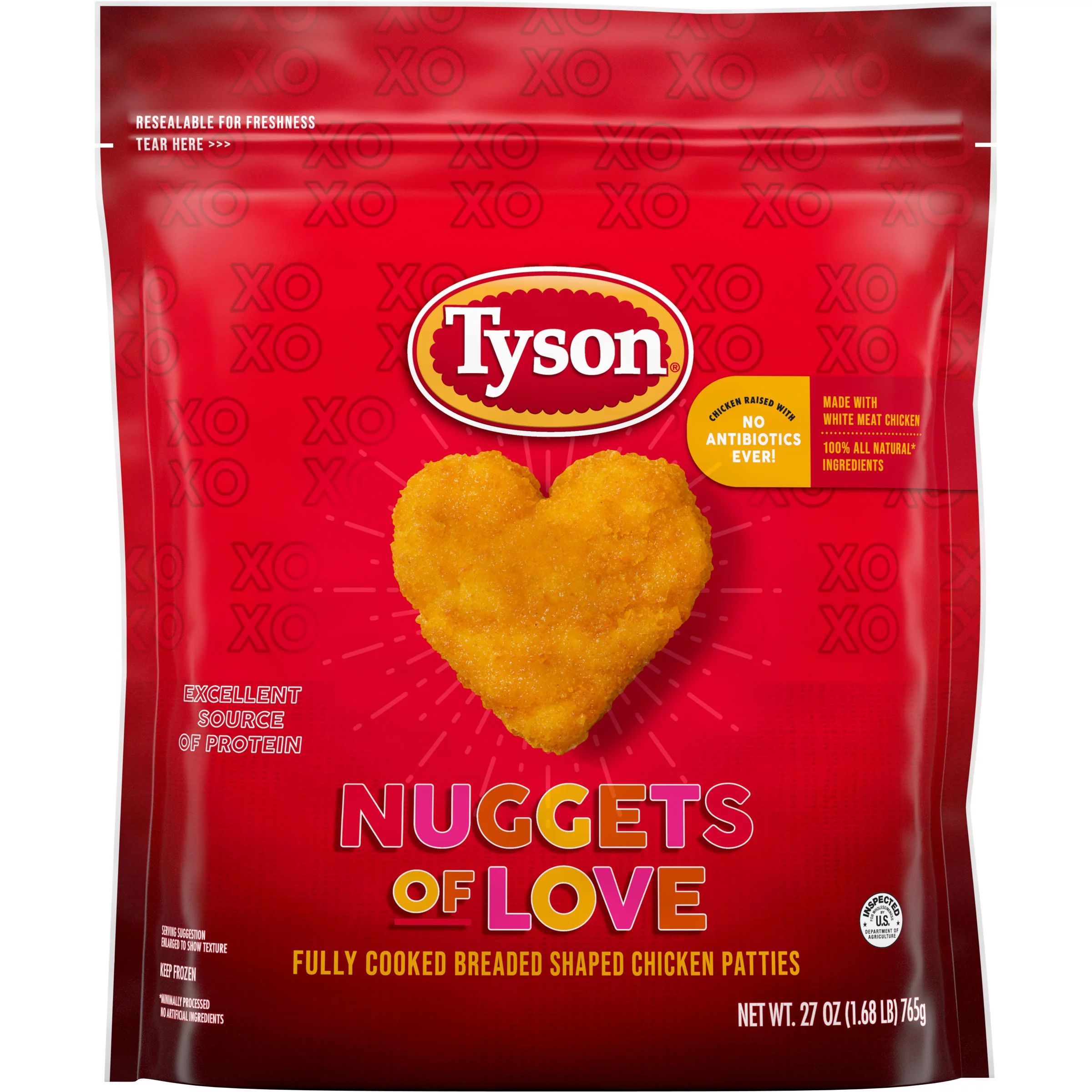 Tyson Nuggets of Love Fully Cooked Heart Shaped Chicken Nuggets, 27 oz | Walmart (US)