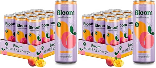 Bloom Nutrition Sparkling Energy Drink for Focus, Natural Caffeine, Zero Sugar, 180mg Caffeine, Antioxidant-Rich with Green Coffee Bean, Green Tea Extract, & Prebiotics, Peach Mango 12oz 24 Pack | Amazon (US)