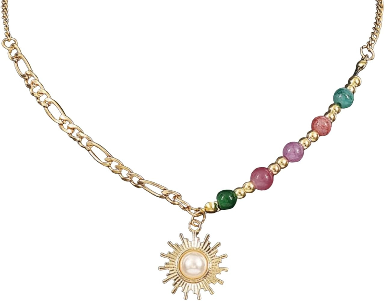 Bohemian Beaded Sun Necklace Vintage Natural Sun Pendant Necklace Healing Crystal Necklace Boho N... | Amazon (US)