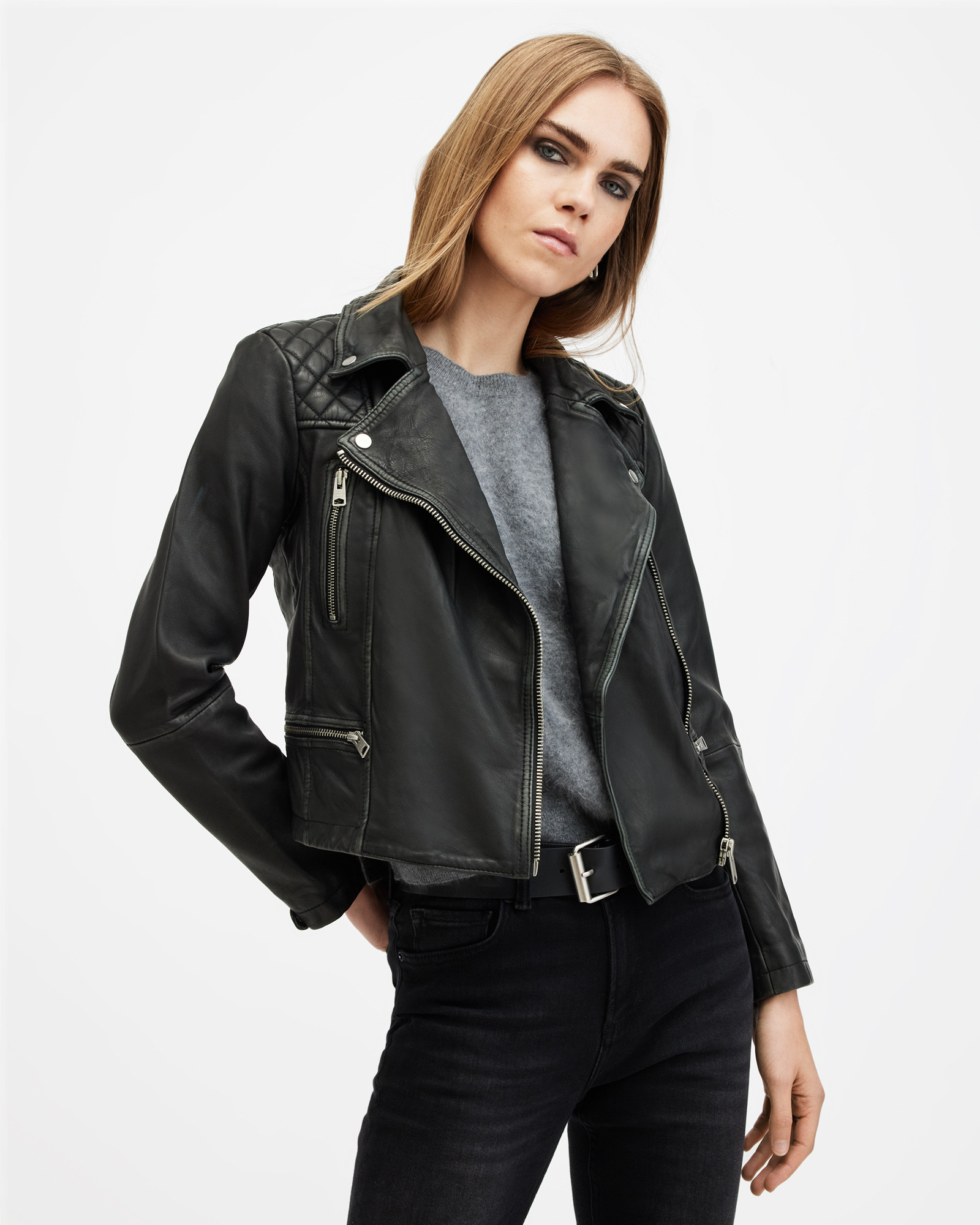 Cargo Distressed Leather Biker Jacket | AllSaints UK