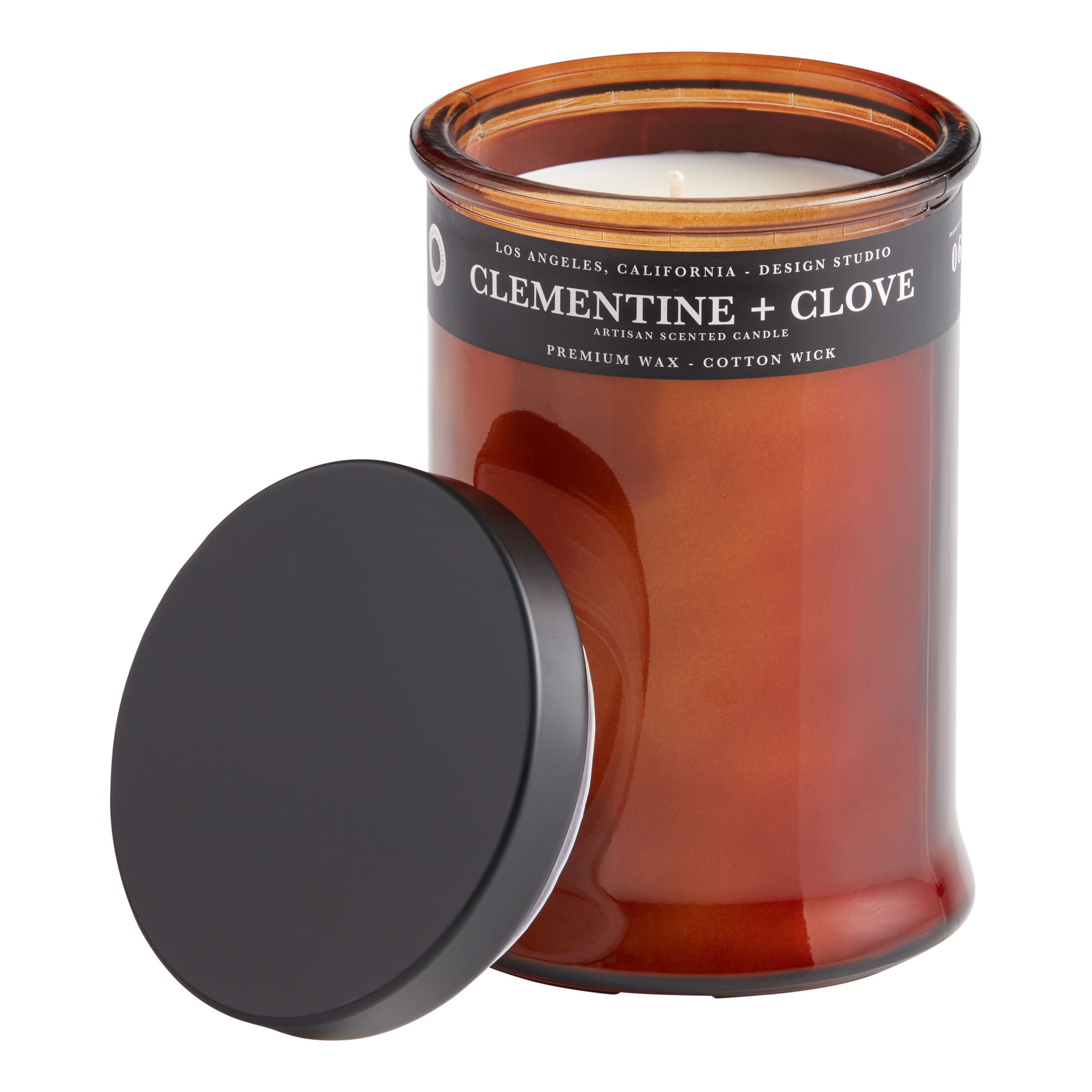 Tall Amber Glass Clementine and Clove Scented Candle | World Market