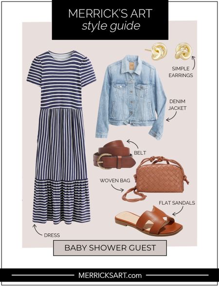 Striped dress + denim jacket + casual sandals for baby shower guest style 

#LTKStyleTip #LTKSeasonal