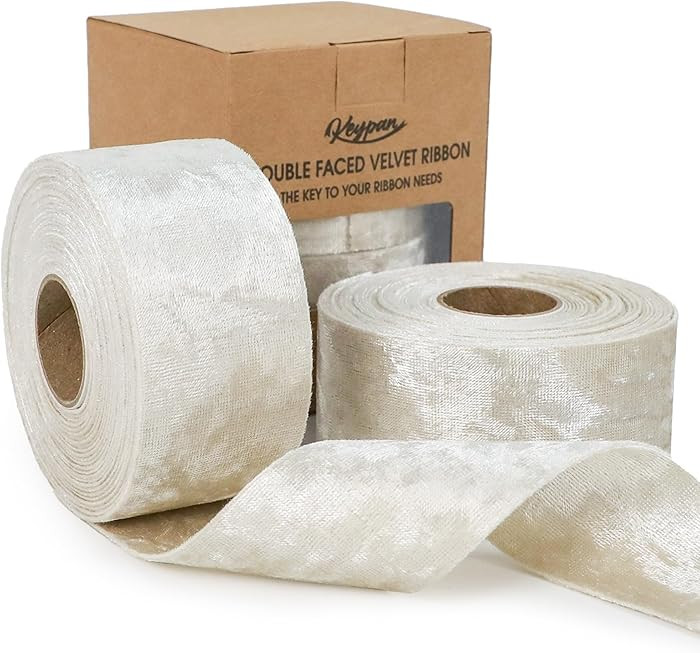 Velvet Ribbon Ivory Cream 1-1/2 inch Wide Double-Sided Glossy Fabric Ribbons for Christmas Tree D... | Amazon (US)
