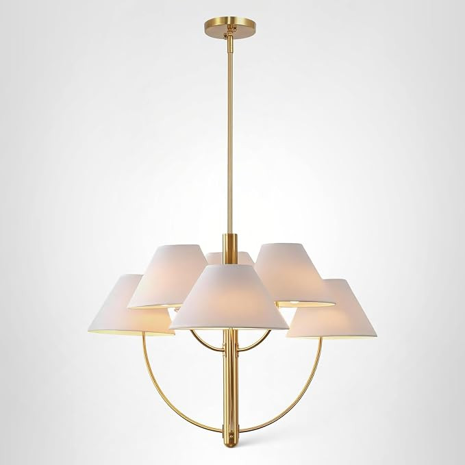 SAFAVIEH Lighting Collection – Madsen 6-Light Brass Chandelier with White Fabric Shades, 32-Inc... | Amazon (US)