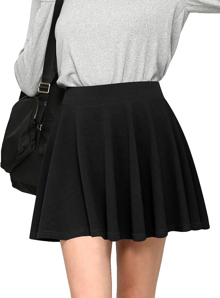 Made By Johnny Women's Casual Stretchy Flared Pleated Mini Skater Skirt with Shorts | Amazon (US)