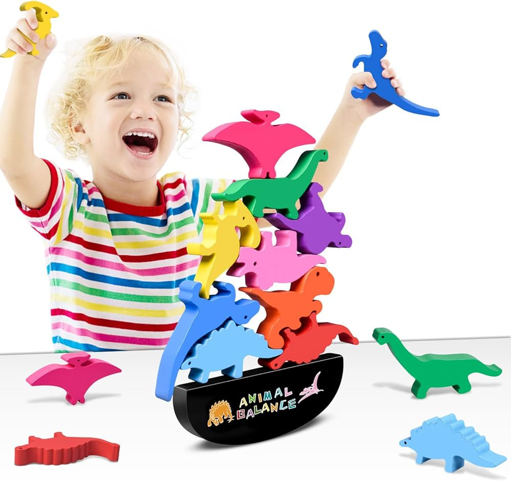 FFTROC Montessori Toys Gifts for 2 3 4 Year Old Boys - Wooden Stacking Dinosaur Toys for Kids 2-4... | Amazon (US)