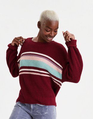 AE Striped Crew Neck Oversized Sweater | American Eagle Outfitters (US & CA)