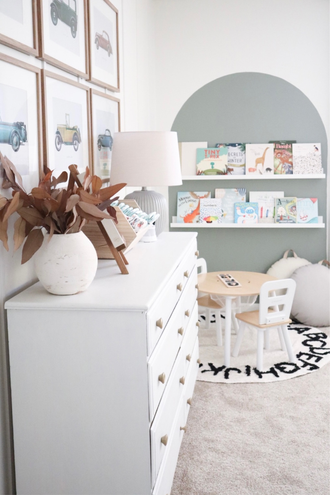 Kids bedroom, gallery wall, framed vintage car prints, kids table and chairs, reading nook  

#LTKbaby #LTKkids #LTKhome