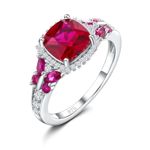 DAYBYDAY Ruby Ring 925 Sterling Silver Cushion Cut Red Butterfly Rings for Women July Birthstone Promise Engagement Ring for Her Size 8 | Amazon (US)
