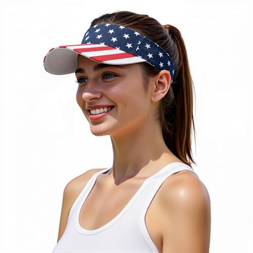 Structured Brim Quick-Dry American Flag Sports Sun Visor Hat - 4th of July Usa Patriotic Hat,Lightweight Sun Protection Adjustable Visor | Amazon (US)