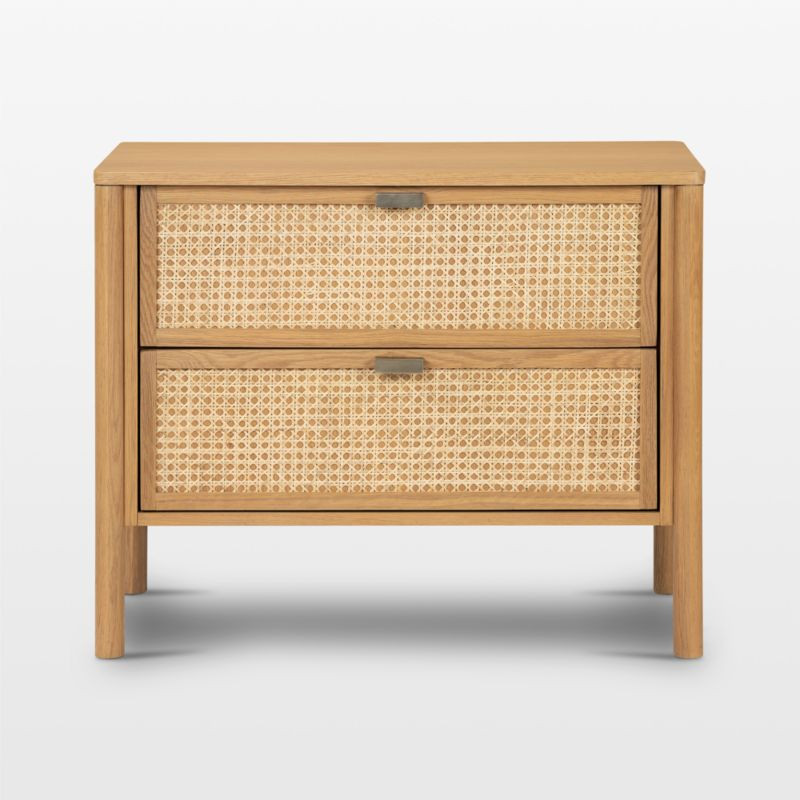 Tisdell Cane and Khaki Oak Wood Nightstand with Drawers | Crate & Barrel | Crate & Barrel
