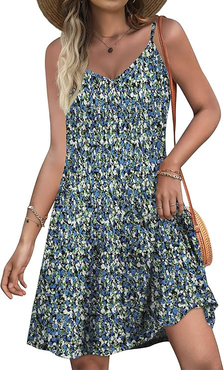SAMPEEL Summer Dresses Spaghetti Strap Flowy Cami Dresses Sundresses Cover Ups | Amazon (US)