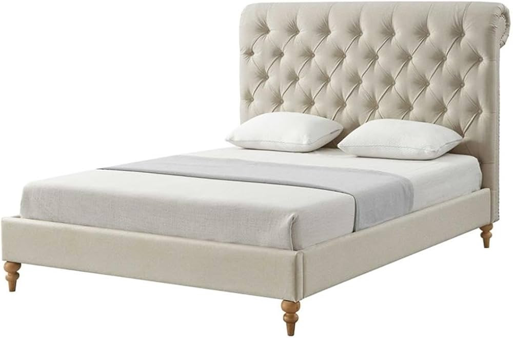 Addalynn Yellow Bed Beige Linen Twin Rolled Top Button Tufted Nailhead Trim | Amazon (US)