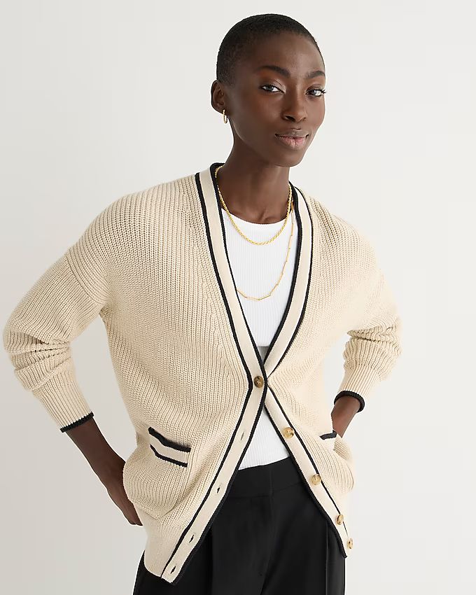 Tipped V-neck cotton cardigan sweater | J.Crew US