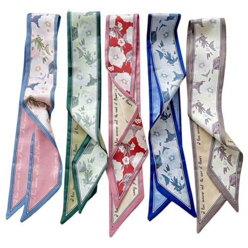 OULIGET Retro Floral Small Ribbon Silk Scarf,Hair Band Scarf Tie Neck Scarfs Fashion Gift,Purse Headband Handbag Belt Scarfs (Big Floral) | Amazon (US)
