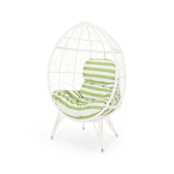 Keondre Indoor Wicker Teardrop Chair with Cushion, White and Green - Walmart.com | Walmart (US)