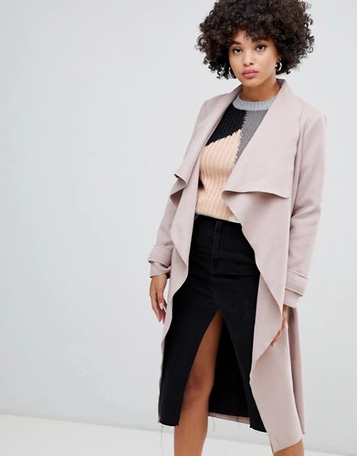 Missguided waterfall coat in camel | ASOS US