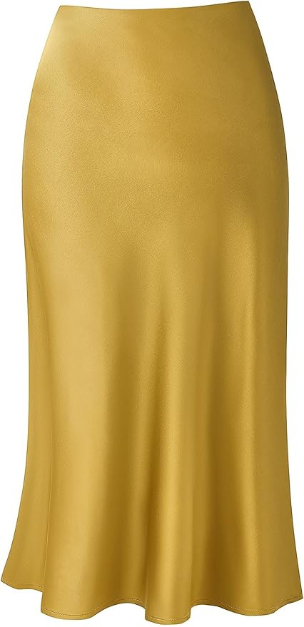 Keasmto Leopard Skirt for Women Midi Length High Waist Silk Satin Elasticized Cheetah Casual Ladi... | Amazon (US)