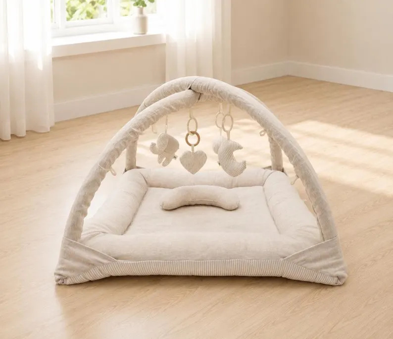 Padded Baby Play Gym with Sensory Toys, Neutral Activity Mat \u2013 The Ollie | Etsy (Global)