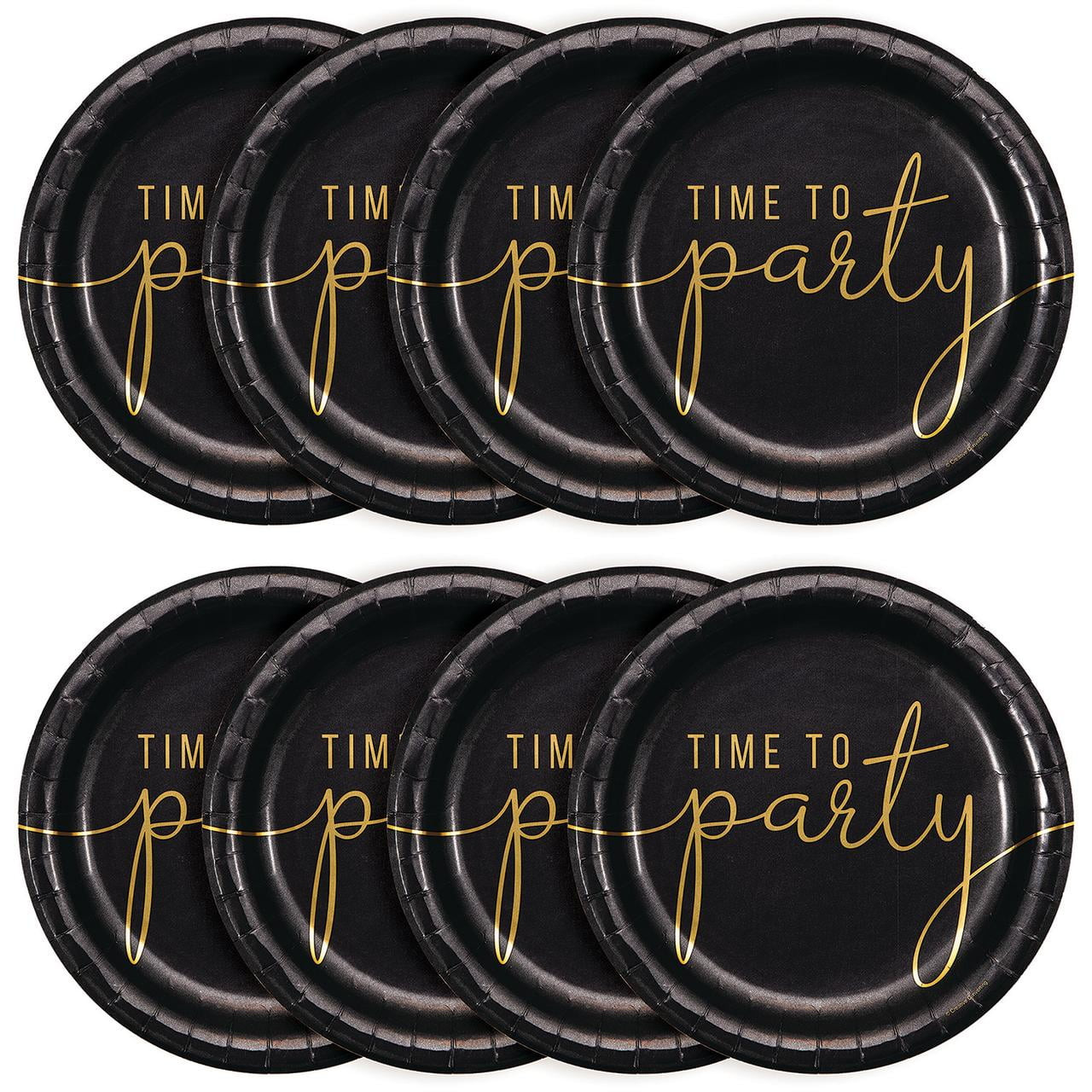 Time to Party Disposable Paper Plates, 9", Gold/Black, 8 Count, by Way To Celebrate | Walmart (US)
