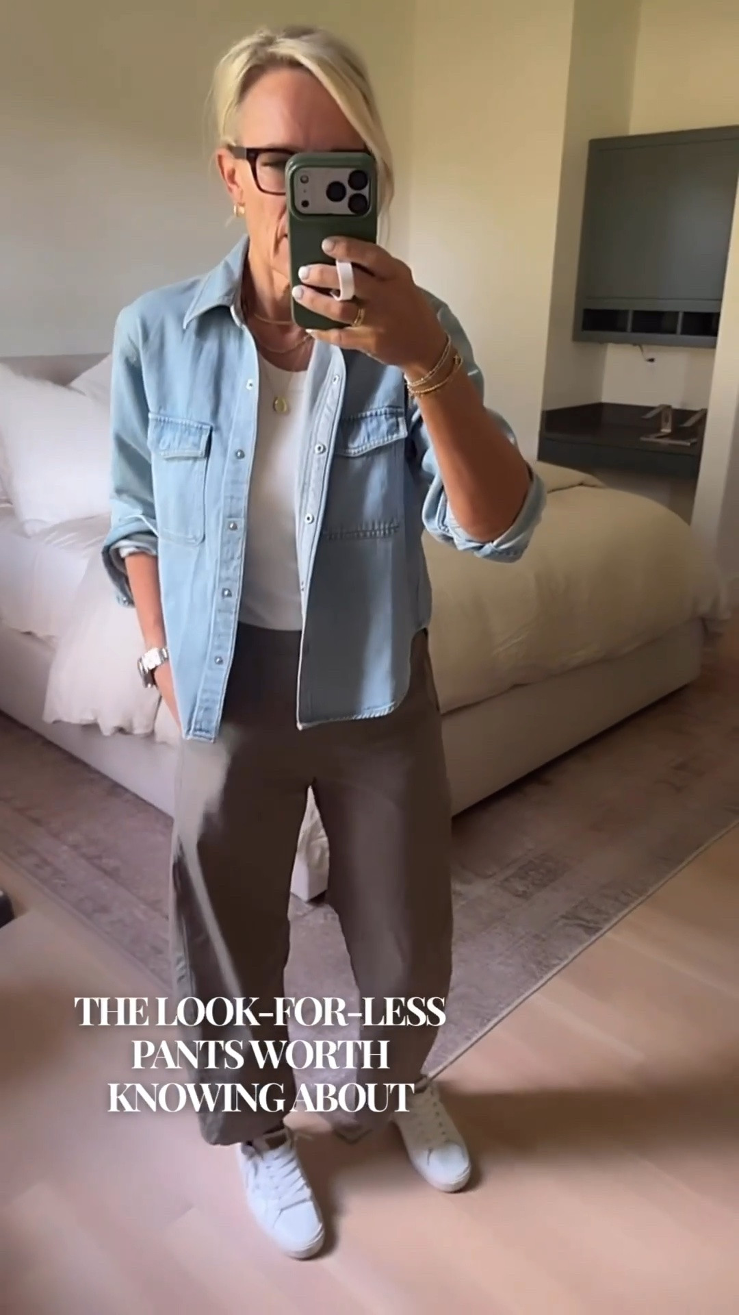 A good travel pant is always worth finding, especially when you can get a similar look for less. These taupe wide-leg pants are easy to style with everyday basics, whether you’re traveling, running errands, or heading out for a casual day.

I’m wearing a size small, paired with my go-to built-in-bra tank, a lightweight denim layer, and my Reef sneakers. I love both versions of these pants, but they have slightly different fabrics and finishes, so I’ve linked both to help you compare!