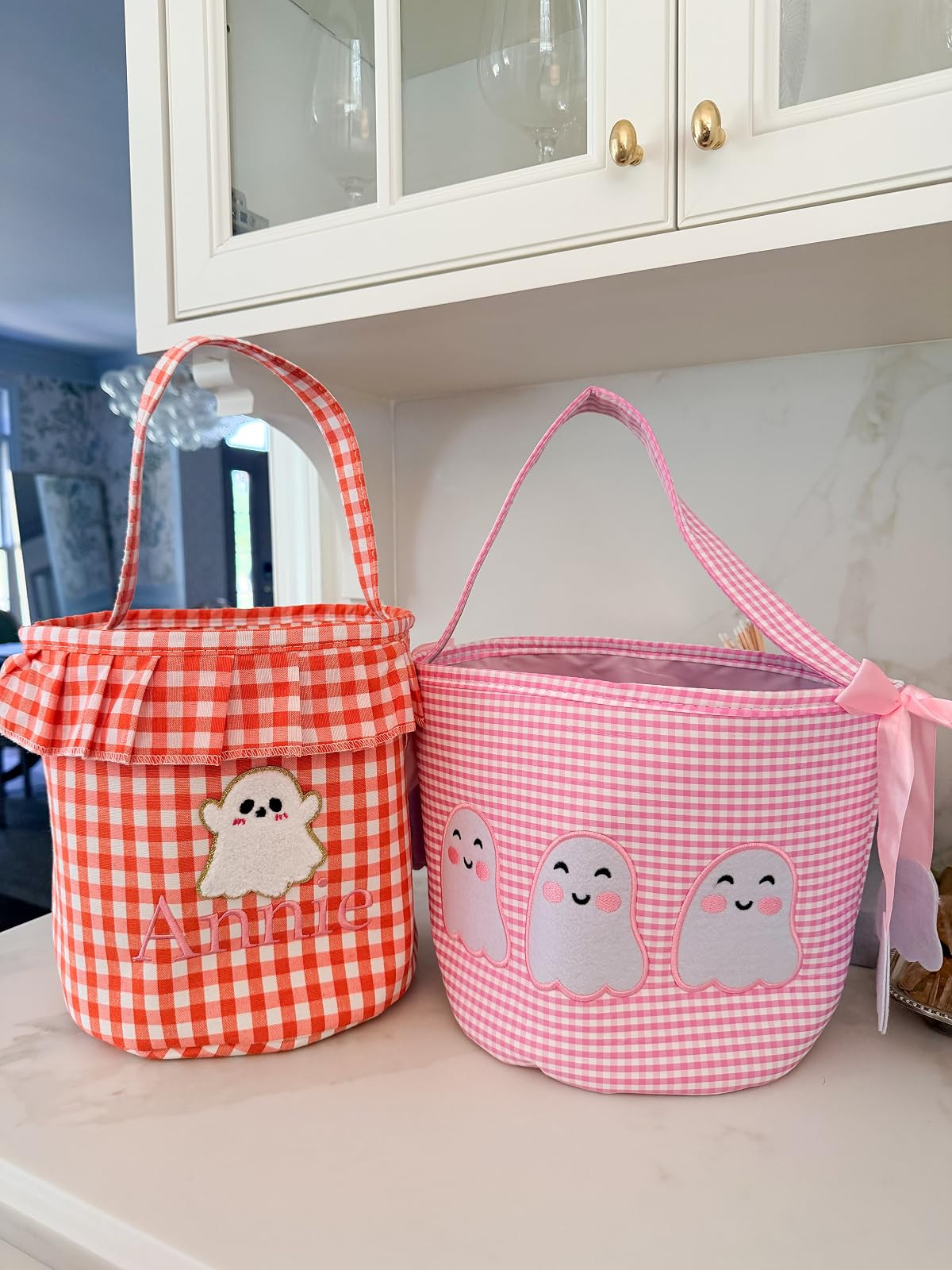 These baskets are perfect for Halloween treats! The ruffle one, you can monogram on Amazon. I chose FONT 4 in baby pink thread color #halloween #boobasket #TheSouthernSource 

 #LTKdayinmylife #LTKSeasonal #LTKKids