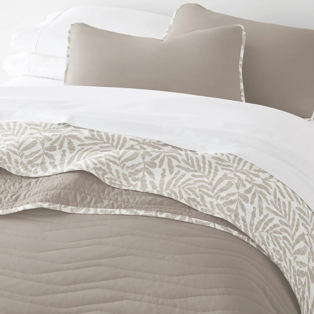 Tossed Ferns Reversible Quilted Coverlet Set | Linens and Hutch